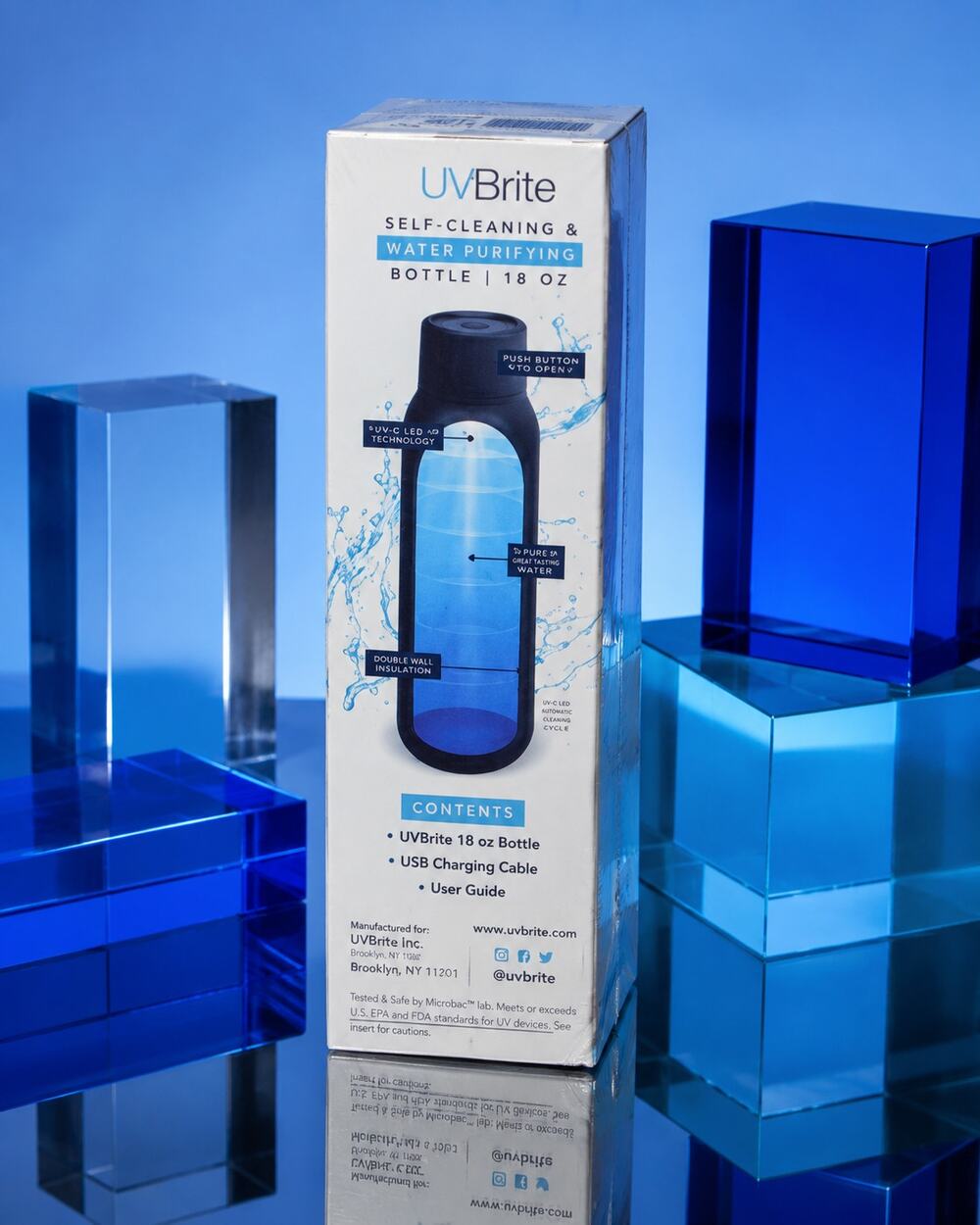 UVBrite Self-Cleaning UV Water Bottle 18 oz Black NIB Sealed